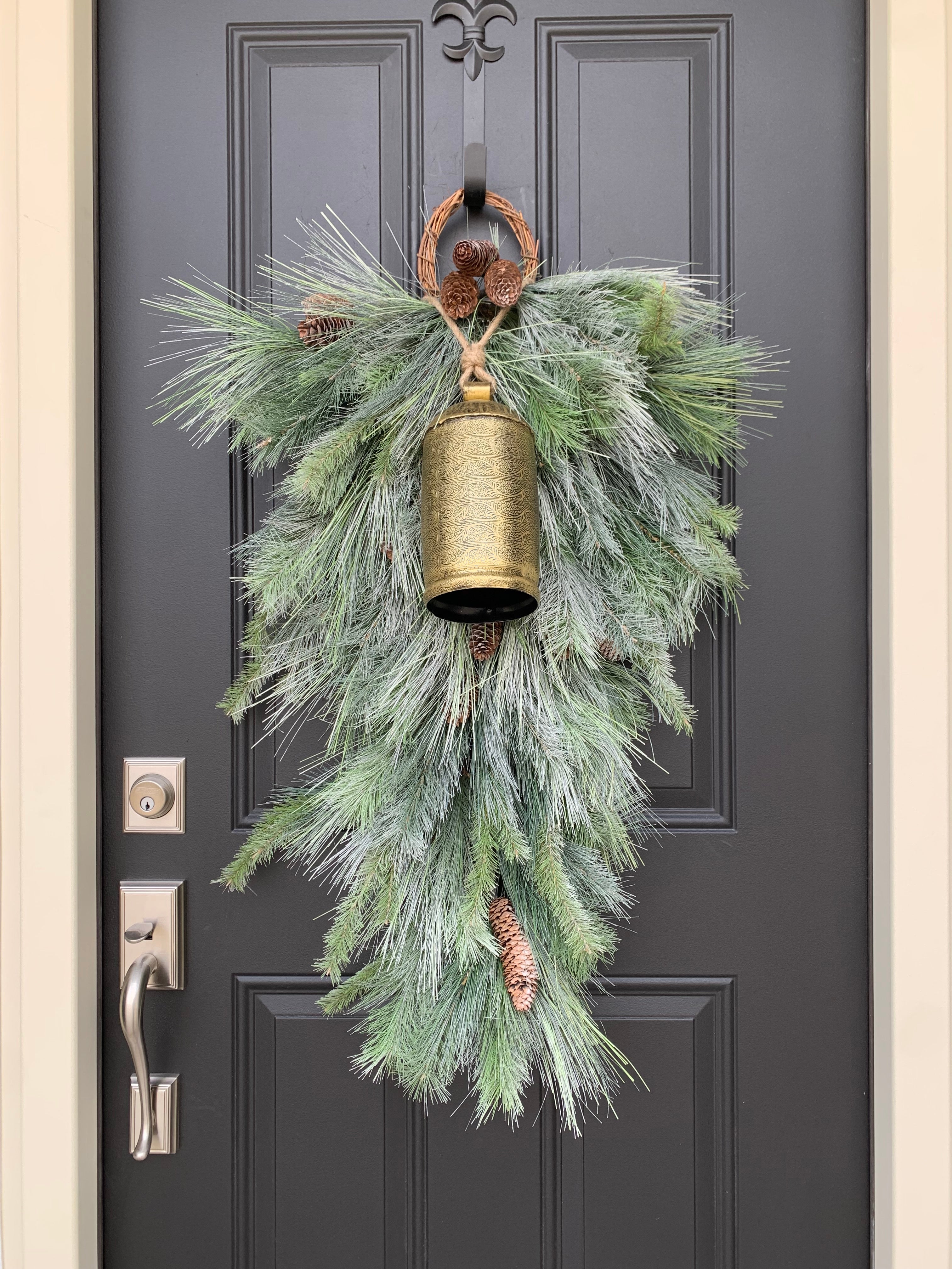 Bells On Christmas Day Swag, Winter Door Swag with Gold Bell - TwoInspireYou
